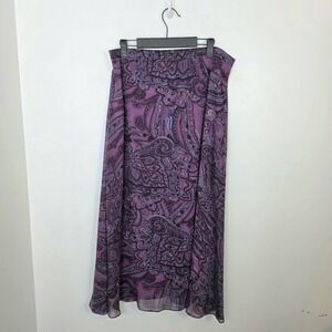 Purple Black Patterned Whimsygoth Fairy Y2K Chiffon Slip Maxi Skirt Size Large